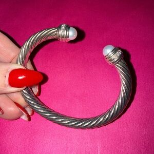 David Yurman Silver Cable Bracelet with Pearl Accents 7mm